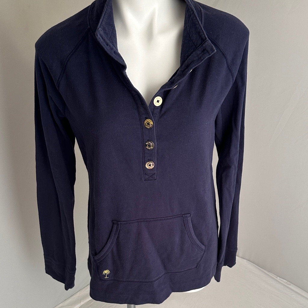 Lilly Pulitzer Navy Blue Captain Front Pocket Popover With Gold Tone Buttons